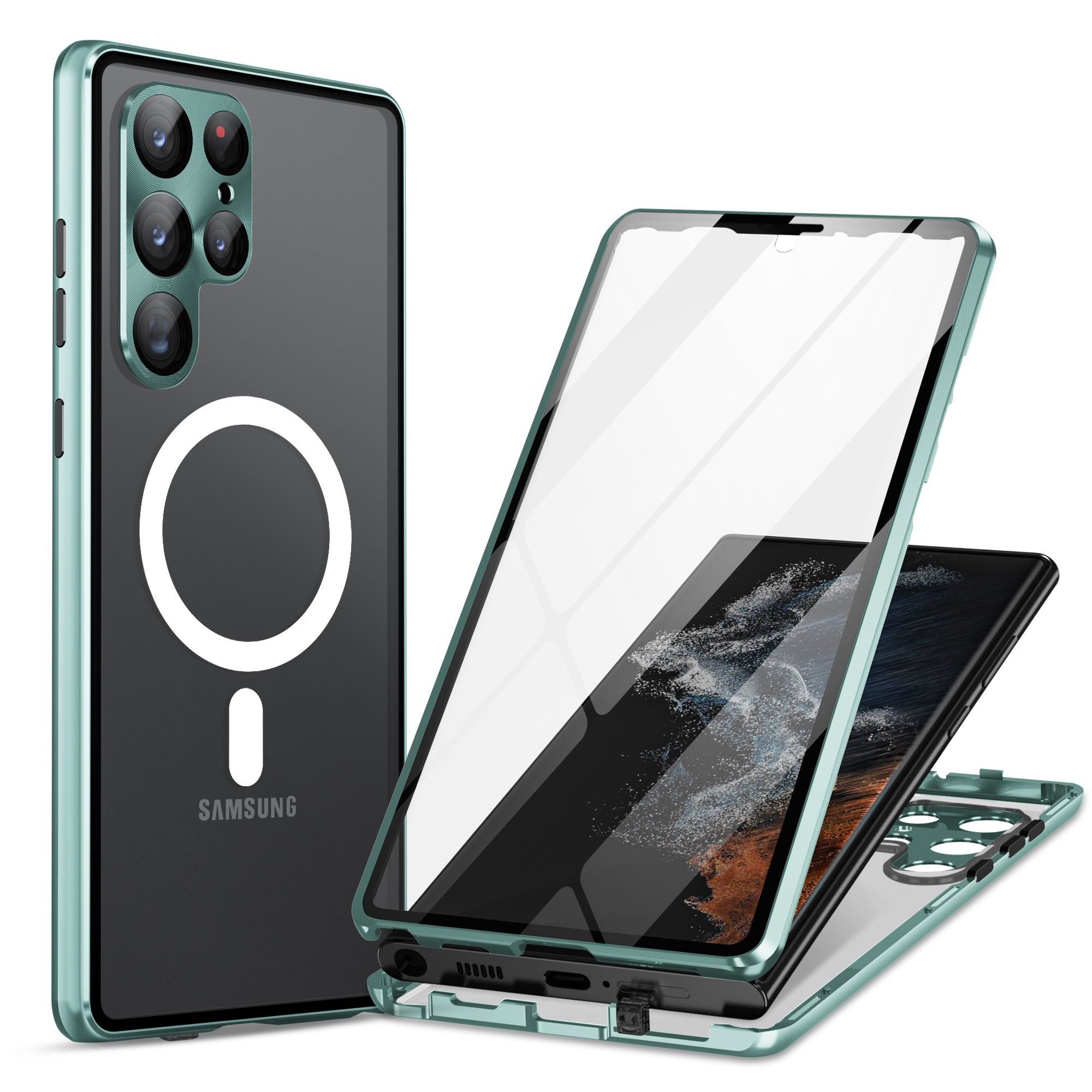 Magnetic Case for Samsung Galaxy S23 Ultra Matte PC Metal Tempered Glass Phone Case with Lens Cover / Lock Magnetic Case for Samsung Galaxy S23 Ultra Matte PC Metal Tempered Glass Phone Case with Lens Cover / Lock